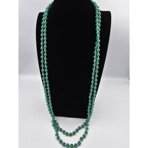 Jewelry - Vintage Uranium Green Glass Beaded Flapper Necklace Long opera 74 UV Glow